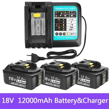 Для аккумуляторной батареи электроинструментов Makita 18 В 12000 мАч со светодиодным литий-ионным сменным зарядным устройством LXT BL1860B BL1860 BL1850 + 3A