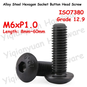 Yiqianyuan ISO7380 M6xP1.0 Grade 12.9 Легированная сталь Шестигранная головка Кнопка Винты с круглой головкой Шестигранник Шестигранный ключ. Болты с полной резьбой