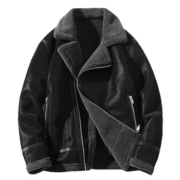 2023 Осенне-зимняя бархатная кожаная куртка Мужская высококачественная свободная имитация меха Теплый толстый модный красивый пальто M-5XL