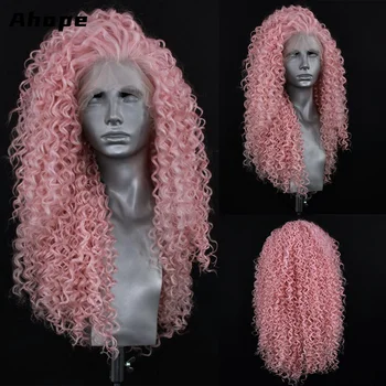 13X3 Розовый цвет Кудрявый кружевной передний парик Синтетический кудрявый кружевной фронтальный волос Парики для черных женщин Предварительно выщипанные с детскими волосами