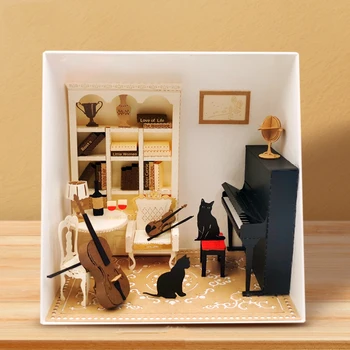DIY Бумажный миниатюрный строительный набор Музыкальная комната 3D модель Casa Кукольный домик ручной работы Игрушки Пазлы для детей Подарки на день рождения