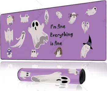Ghost Large Gaming Mouse Pad Halloween Настольный коврик 31,5×11,8 дюйма фиолетовый удлиненный коврик для мыши с противоскользящим прошитым краем для офиса