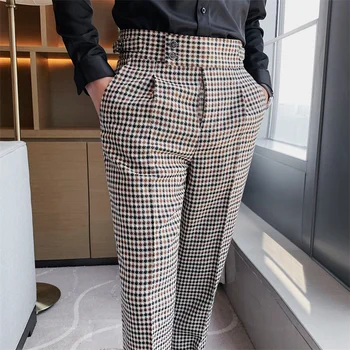 2023 Британская осень гусиная лапка костюм брюки мужская одежда все матч приталенный крой повседневные брюки прямые офисные брюки формальная одежда