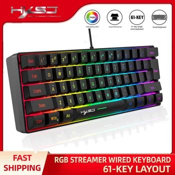 HXSJ V700 61-клавишная игровая RGB-клавиатура для геймеров USB-подсветка Колпачки клавиш с несколькими сочетаниями клавиш Розовая клавиатура