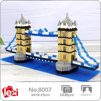 Lezi 8007 Мировая архитектура Лондонский Тауэрский мост Река Темза Модель Мини Алмазные блоки Кирпичи Строительная игрушка для детей Без коробки