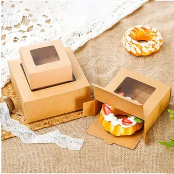  10 шт. коричневая коробка для торта из крафт-бумаги с прозрачным окном коробка для выпечки печенья коробка для вечеринки DIY Десерт Свадебные сувениры для гостей