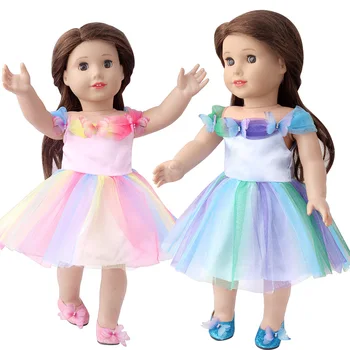 18 дюймов Американская кукла Девушка Одежда Синее платье Бабочка Розовая пряжа Юбки 43 см Reborn Baby Toy Doll Аксессуары для девочек