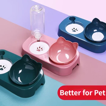 Автоматическая кормушка Pet Cat Dog Миска для корма для домашних животных с фонтаном Двойная чаша для питья Приподнятая подставка Расходные материалы