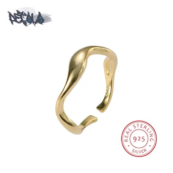  Стильное кольцо из стерлингового серебра 925 пробы для женщин Простая нерегулярная линия Кольцо Открытие Регулируемое Кольцо Пара Ювелирные изделия