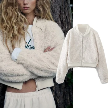 Elmsk Blogger High Street Искусственная овечья шерсть Летная куртка Бомбер Куртка Мода Короткий Топ Зимнее Пальто Женщины