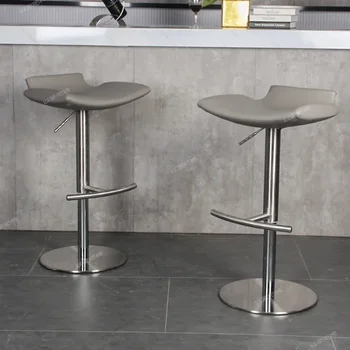 Кожаный европейский барный стул Винтажная гостиная Кухня Серый барный стул Промышленные ножки Taburetes Altos Cocina Минималистичная мебель для дома