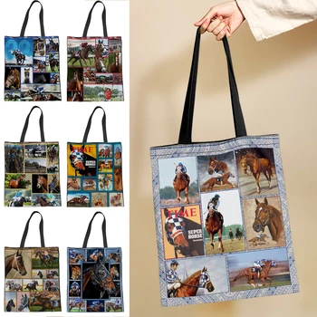 Yikeluo Любитель скачек Экологически чистая холщовая сумка для покупок Супер лошадь Секретарь Сумка Животное повторное использование Эко Бакалея Большая сумка