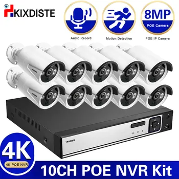 4K HD 8MP POE NVR Kit 10CH Система видеонаблюдения с обнаружением движения 10CH 8CH IP Bullet Camera Набор системы видеонаблюдения