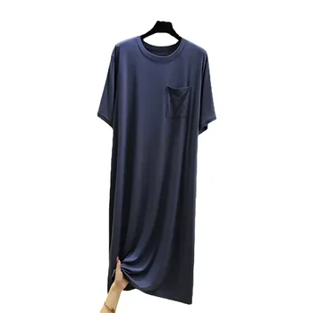 Под юбкой Короткие пижамы Split Casual Для рукава Пижама Плюс Ночная Рубашка Домашняя одежда Модальный размер Платье Лето Женщины Свободные