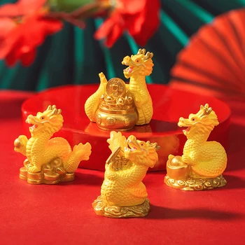 1Pc Хороший Счастливый Золотой Дракон Китайский Зодиак Двенадцать Статуй Золотая Статуя Дракона Животные Скульптурные Статуэтки Украшение рабочего стола