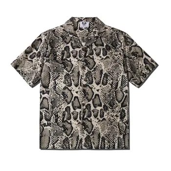 Camisas De Verano Para Hombres Летние мужские винтажные социальные рубашки с принтом змеи Мужская роскошная рубашка оверсайз с коротким рукавом
