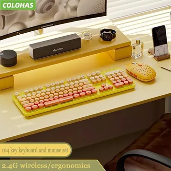 Новая винтажная игровая клавиатура в стиле панк 2.4G Беспроводная игровая USB-клавиатура и мышь Набор эргономичных симпатичных аксессуаров для геймеров