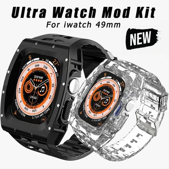 Комплект модификации для Apple Watch Ultra Band 49 мм Прозрачный прозрачный желе Защитный чехол для бампера Mod Спортивный ремешок для IWatch