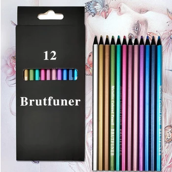 Brutfuner 12 Color Металлические цветные карандаши Рисование Эскизы Набор Раскраска Цветные карандаши Профессия Художественные принадлежности для художника