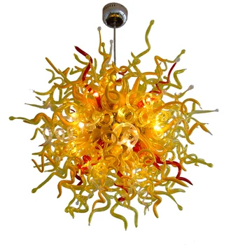  Муранская люстра Современные подвесные светильники из выдувного стекла ручной работы Желтый Красный Янтарный Солнечный цвет