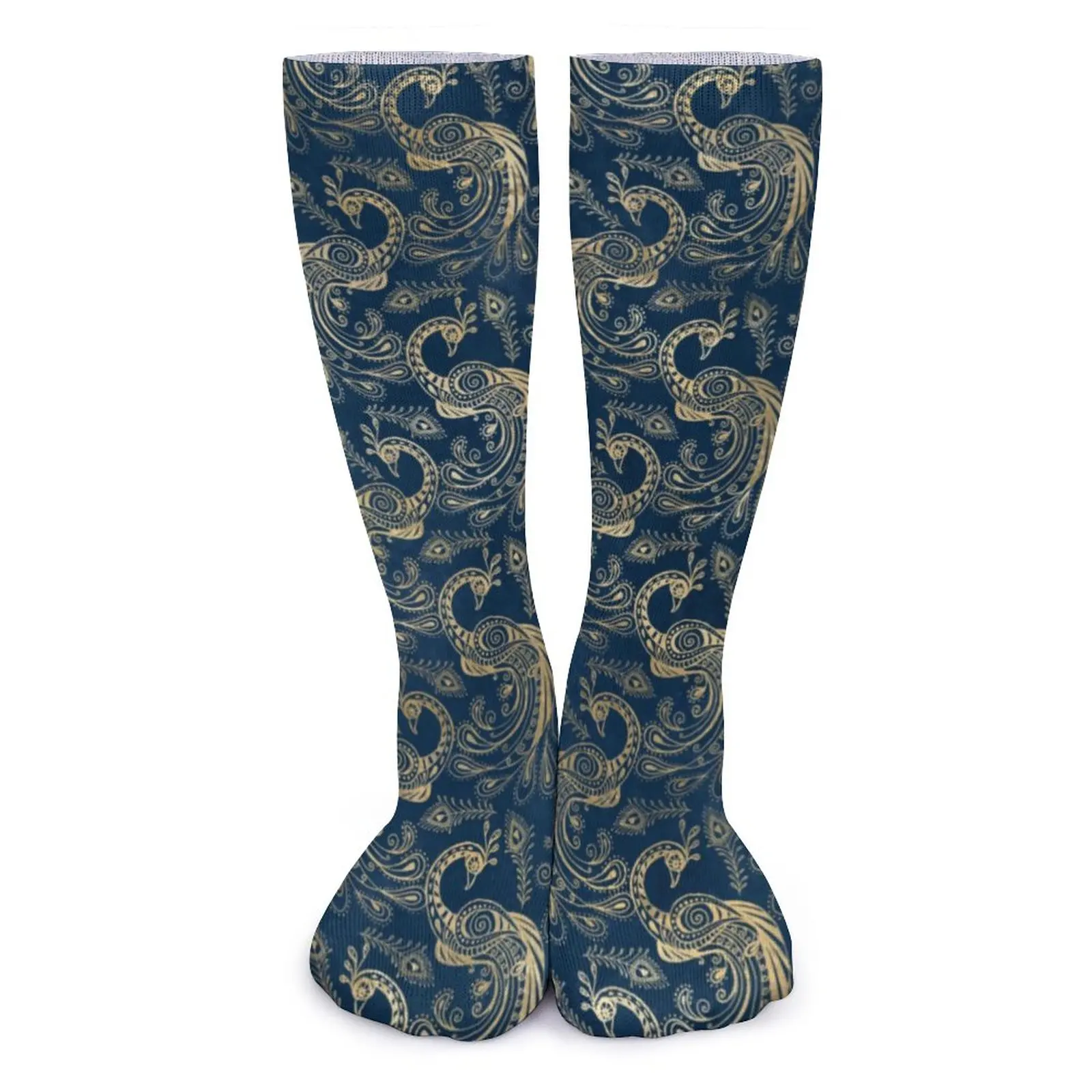  Золотые чулки павлина Ретро Животный принт Изготовленные на заказ элегантные носки Зимние антибактериальные носки Леди Бег Спортивные дышащие носки